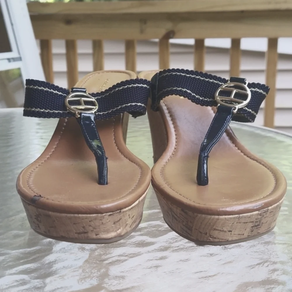 Tommy Hilfiger Cork Wedge Heels Slip on sandals Sz 9.5
